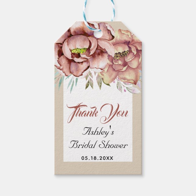 Terracotta-Blume Vielen Dank Brautparty Geschenkanhänger (Vorderseite)