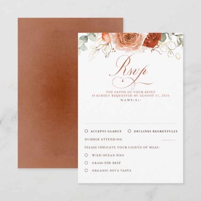 Terracotta Blume Wedding RSVP Karte (Vorne/Hinten)