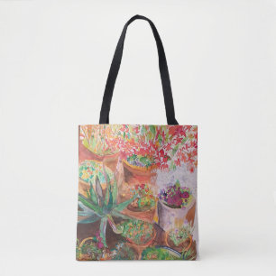 Terracotta-Blumentöpfe auf einer Tote-Tasche.