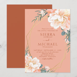 Terracotta Blush Peach Cream Gold Flora Hochzeit Einladung