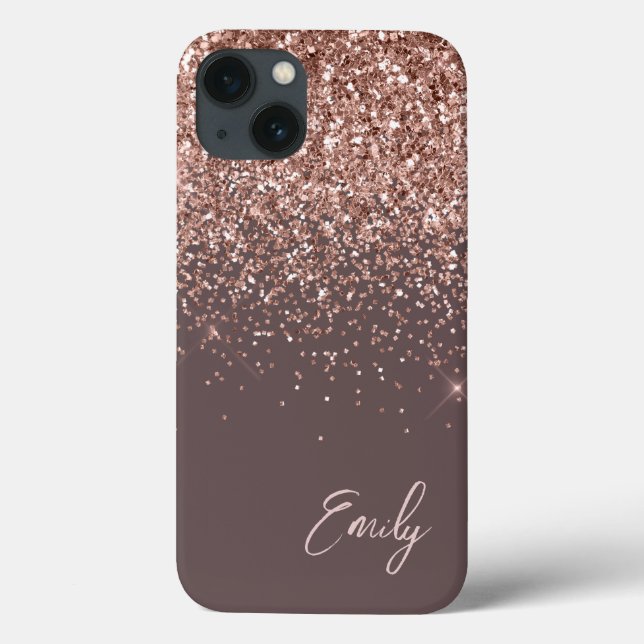 Terracotta Blush Rosa Rose Gold Glitzer Monogram Case-Mate iPhone Hülle (Rückseite)