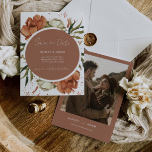 Terracotta Bohemisch Floral Save the Date laden Einladung