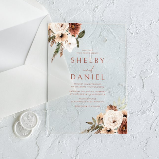 Terracotta Bohemische Blume Acryleinladungen (Von Creator hochgeladen)