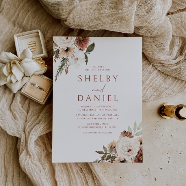 Terracotta Bohemische Blume Einladung (Von Creator hochgeladen)