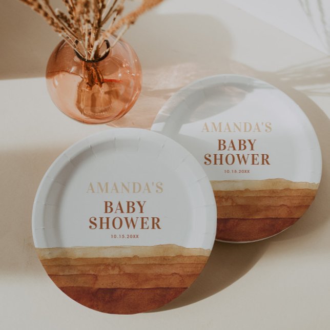 Terracotta Boho Abstrakt Babydusche Pappteller (Von Creator hochgeladen)