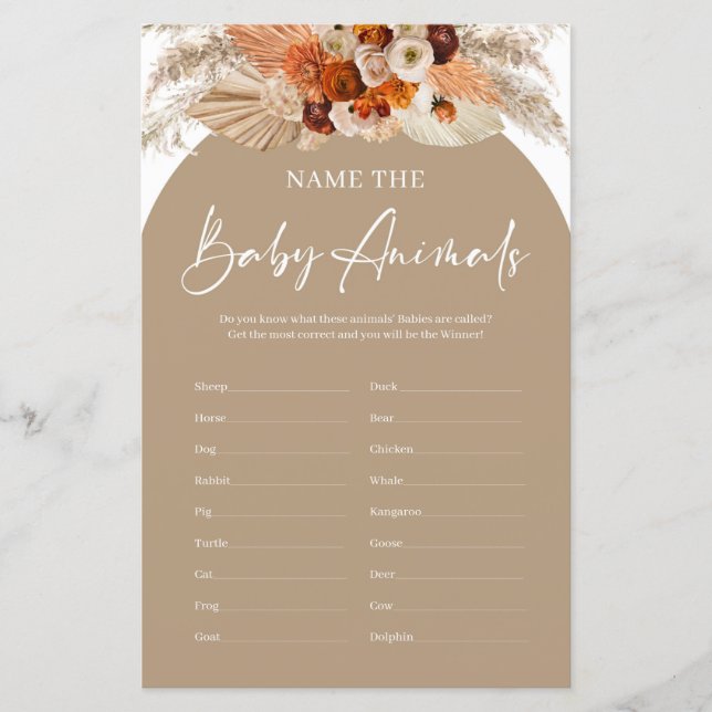 Terracotta boho arch name baby animal game (Vorderseite)