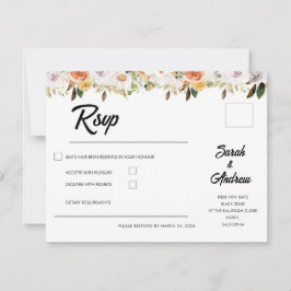 Terracotta Boho Autumn Floral Wedding RSVP Karte