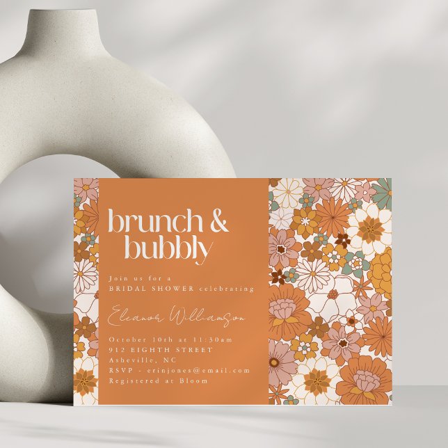 Terracotta Boho Blumenbrunch Bubbly Brautparty Einladung (Von Creator hochgeladen)