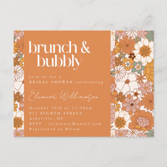 Terracotta Boho Blumenbrunch Bubbly Brautparty Postkarte (Vorderseite)