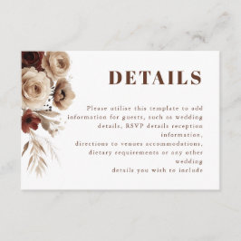 Terracotta Boho Blumendetails Hochzeit Begleitkarte