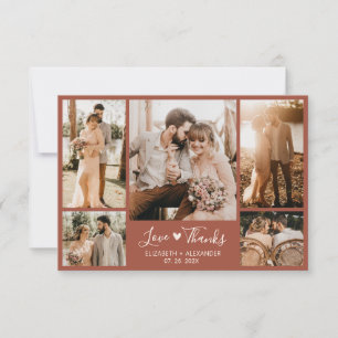 Terracotta Boho Chic Script Foto Collage Wedding Dankeskarte
