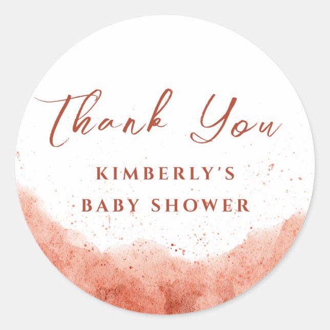 Terracotta Boho Desert Baby Dusche Vielen Dank Runder Aufkleber (Vorderseite)