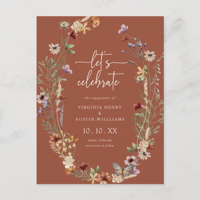 Terracotta Boho Engagement Party Postkarte (Vorderseite)