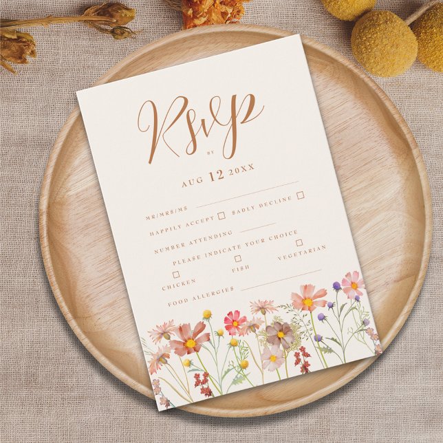 Terracotta Boho Fall Floral RSVP Karte (Boho wildflower fall wedding rsvp card terracotta burnt orange beige brown autumn watercolor florals)