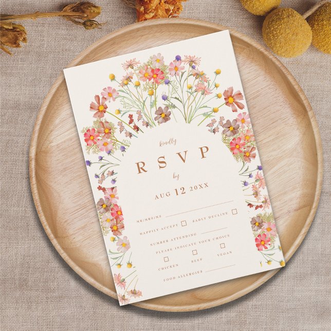 Terracotta Boho Fall Floral RSVP Karte (Boho fall floral arch wedding invitation rsvp card with elegant modern terracotta brown typography )