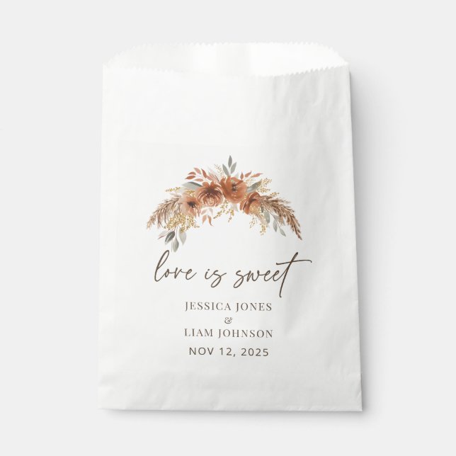 Terracotta Boho Fall Floral Wedding Liebe Geschenktütchen (Vorderseite)