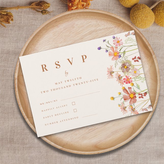 Terracotta Boho Fall Wildblume Floral Wedding RSV RSVP Karte (Boho fall Wildflower Wedding rsvp card terracotta burnt orange beige watercolor autumn flowers )