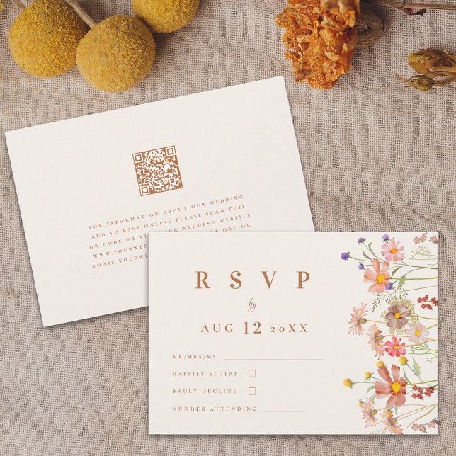 Terracotta Boho Fall Wildblume Hochzeit RSVP Karte (Boho fall Wildflower Wedding rsvp card with website qr code autumn watercolor florals terracotta)