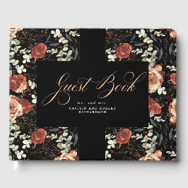 Terracotta Boho Floral Black Wedding Gästebuch