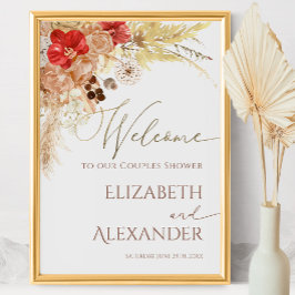 Terracotta Boho Floral Couples Dusche Begrüßungsze Poster