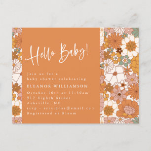 Terracotta Boho Floral Hello Baby Niedliche Dusche Postkarte