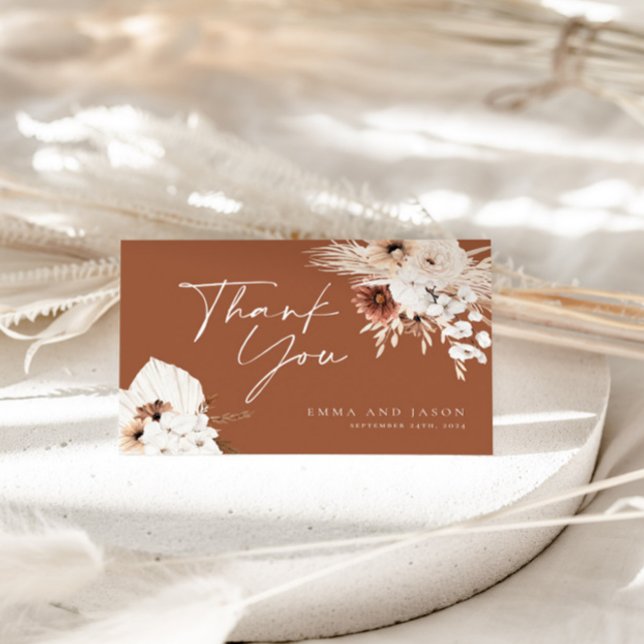 Terracotta Boho Floral Wedding Danke Karte (Von Creator hochgeladen)