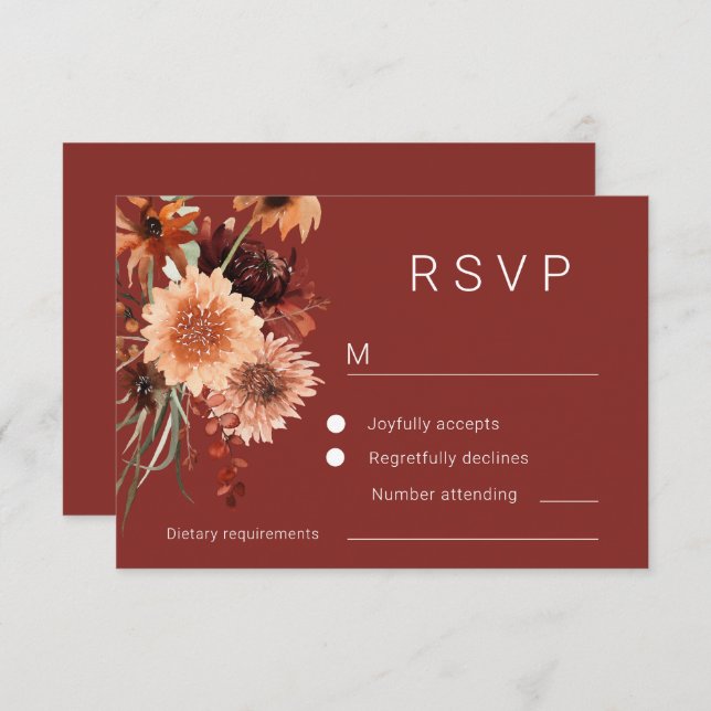 Terracotta Boho Floral Wedding RSVP Karte (Vorne/Hinten)