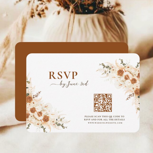Terracotta Boho Floral Wedding RSVP mit QR Code Karte (Von Creator hochgeladen)