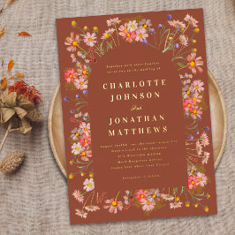 Terracotta Boho Hochzeit im Herbst Florenz Folieneinladung