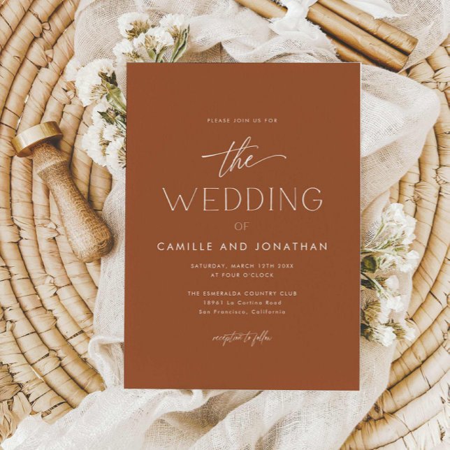 Terracotta Boho Minimal Foto Hochzeit Einladung (Terracotta Boho Wedding Photo Invitation)