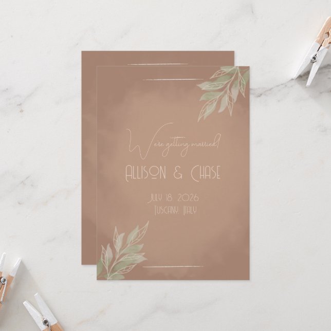 Terracotta Boho Minimalist Save the Date card Einladung (Vorderseite/Rückseite Beispiel)