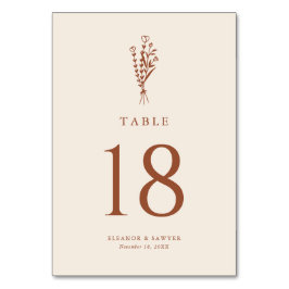 Terracotta Boho Minimalistisch Botanicals Hochzeit Tischnummer