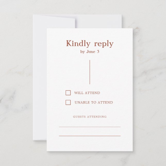 Terracotta Boho Moderne Lines Burnt Orange Wedding RSVP Karte (Vorderseite)