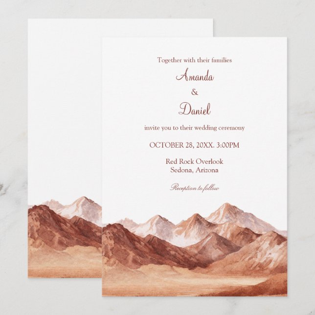 Terracotta Boho Mountain Southwest Wedding  Einladung (Vorne/Hinten)