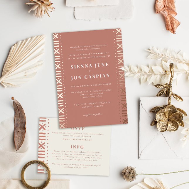 Terracotta Boho Mudcloth Border Foil Einladung (Von Creator hochgeladen)