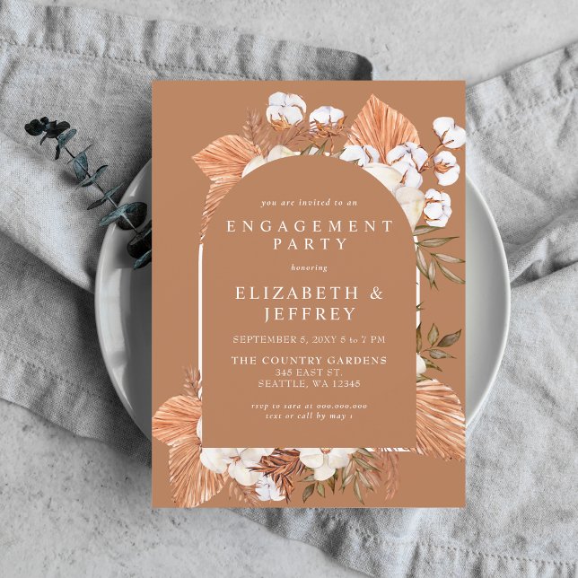 Terracotta Boho Pampas Arted Engagement Party Einladung (Terracotta Boho Pampas Arched Engagement Party Invitation)