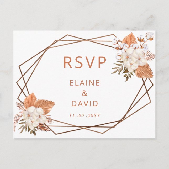 Terracotta Boho Pampas Geometric Wedding RSVP Einladungspostkarte (Vorderseite)