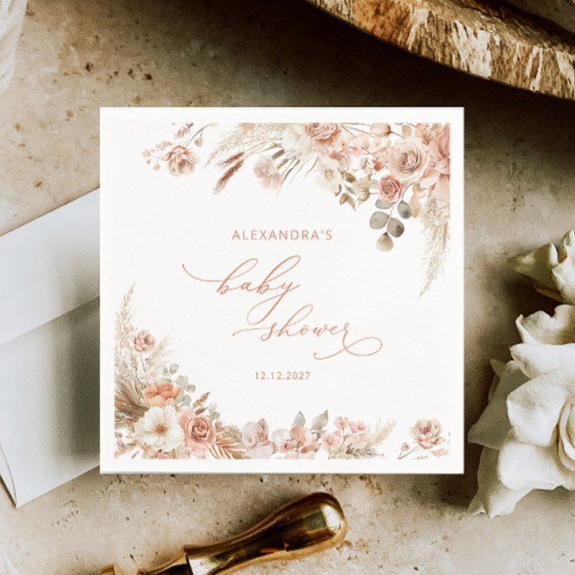 Terracotta Boho Pampas Grass Paper Napkin Serviette (Von Creator hochgeladen)