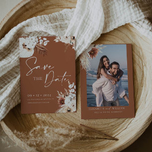 Terracotta Boho Pampas Save the Date Einladung