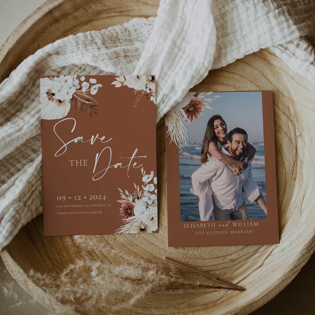 Terracotta Boho Pampas Save the Date Einladung (Von Creator hochgeladen)