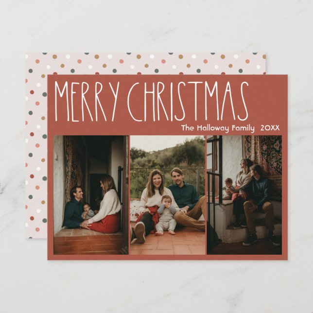 Terracotta Boho Polka Dot Weihnachten Drei Fotos (Vorne/Hinten)