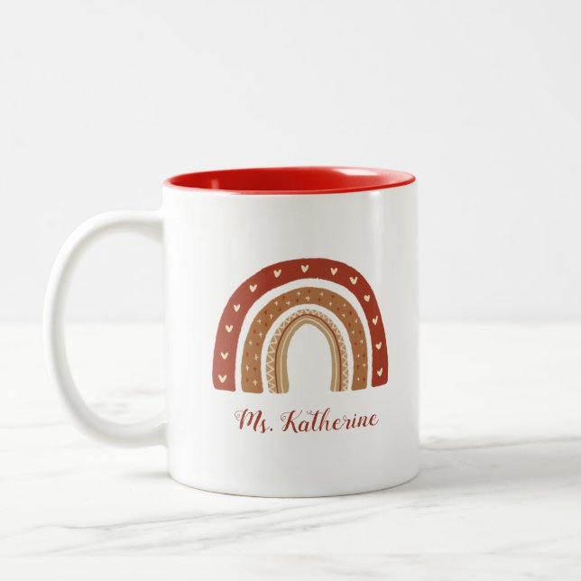 Terracotta Boho Rainbow Danke für Ihr Geschenk Zweifarbige Tasse (Links)