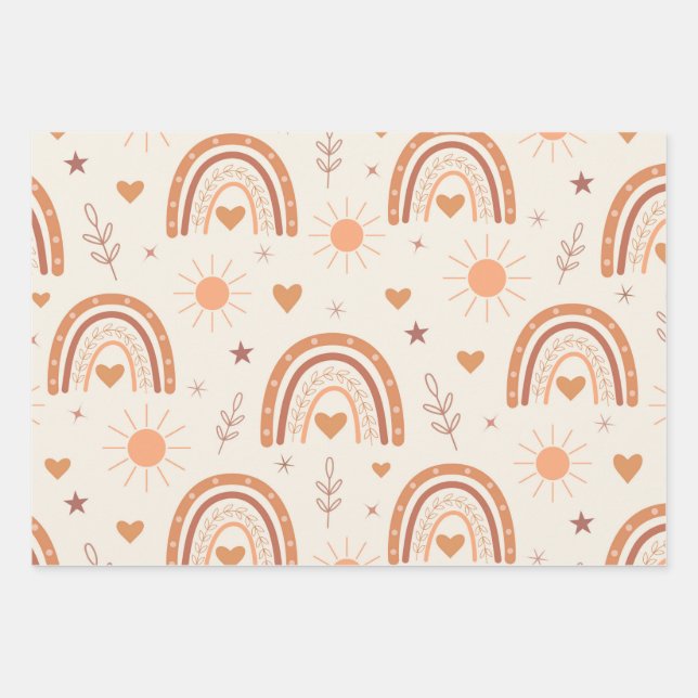 Terracotta boho rainbow geschenkpapier set (Vorderseite)