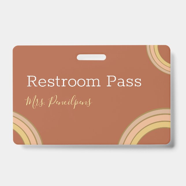 Terracotta Boho Rainbow Personalisiert Hall Pass Ausweis (Vorderseite)