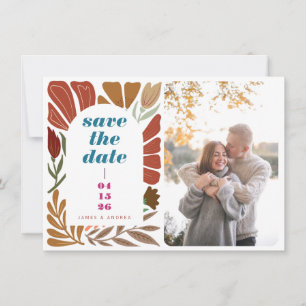 Terracotta Boho Retro Bright Floral Wedding Foto Save The Date