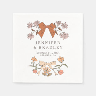 Terracotta Boho Ribbons und Blume Hochzeit Serviette