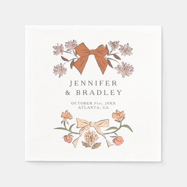 Terracotta Boho Ribbons und Blume Hochzeit Serviette (Vorderseite)