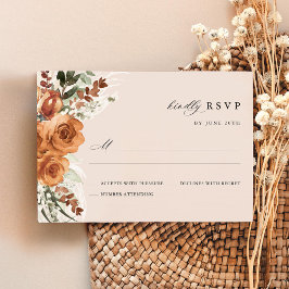 Terracotta Boho Rose Floral Watercolor Wedding RSVP Karte