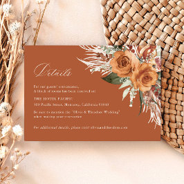 Terracotta Boho Rose Floral Wedding Details Hotel Begleitkarte
