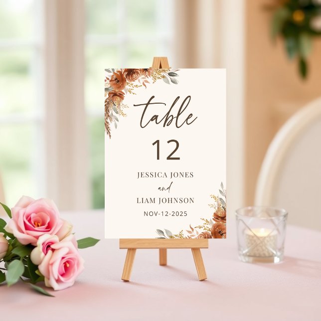 Terracotta Boho Rustic Fall Floral Wedge Tischnummer (Terracotta Boho Rustic Fall Floral Wedding Table Number)